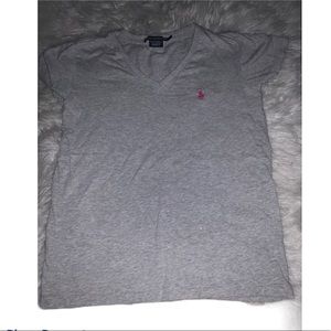 Polo grey v neck tee with pink horse size small